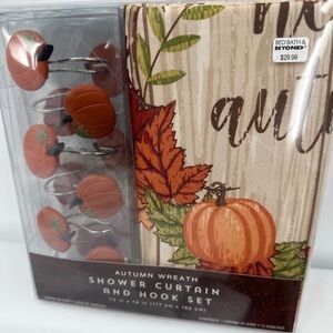 Bed bath & beyond autumn shower curtain set w/ pumpkin hooks NEW discontinued